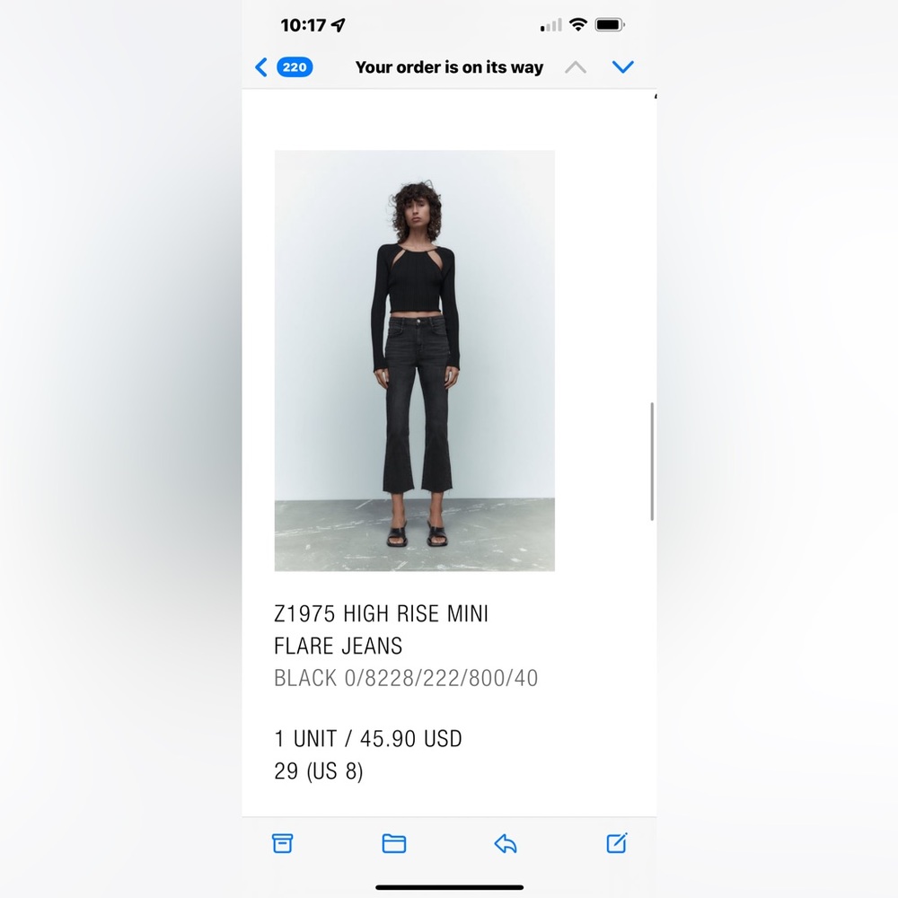 ZARA High Rise Mini Flare Jeans Black NWT Size 8